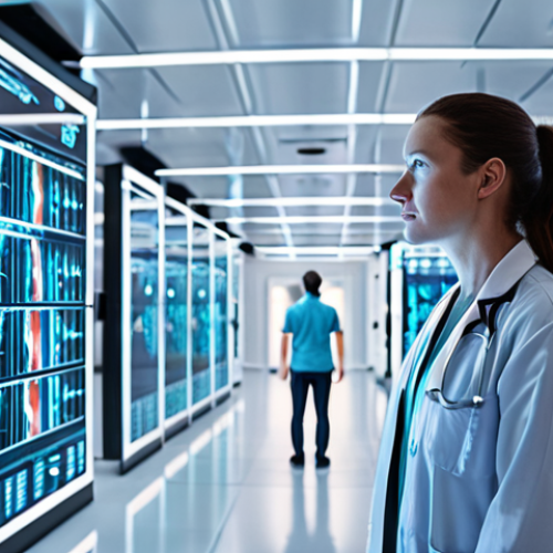 Home 14 **Precision Health & AI Synergy**: A diverse individual standing in a luminous, futuristic medical facility, with transparent screens displaying their personalized genomic data, detailed molecular structures, and predictive health analytics. Surrounding them, sophisticated AI interfaces visualize complex biological processes, hinting at rapid drug discovery and tailored therapies. The atmosphere is one of hopeful scientific breakthrough, combining human-centric healthcare with cutting-edge artificial intelligence. Emphasize clarity, advanced technology, and data visualization.