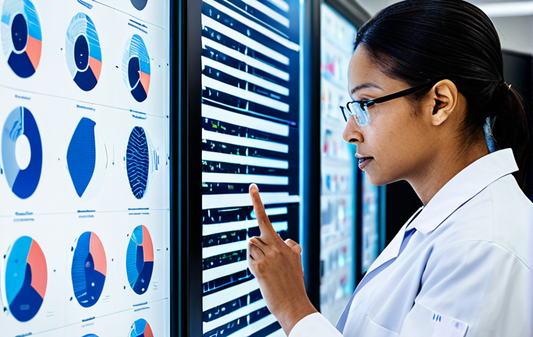 A diverse team of professional scientists, male and female, in a cutting-edge biopharmaceutical research lab, collaborating around a large transparent display showing complex genomic data and AI-driven drug discovery models. They are wearing modest lab coats over professional attire, engaged in focused discussion, with a backdrop of advanced computing equipment. The image exudes innovation and scientific progress. Safe for work, appropriate content, fully clothed, professional, perfect anatomy, correct proportions, natural pose, well-formed hands, proper finger count, natural body proportions, professional photography, high quality, ultra-detailed.